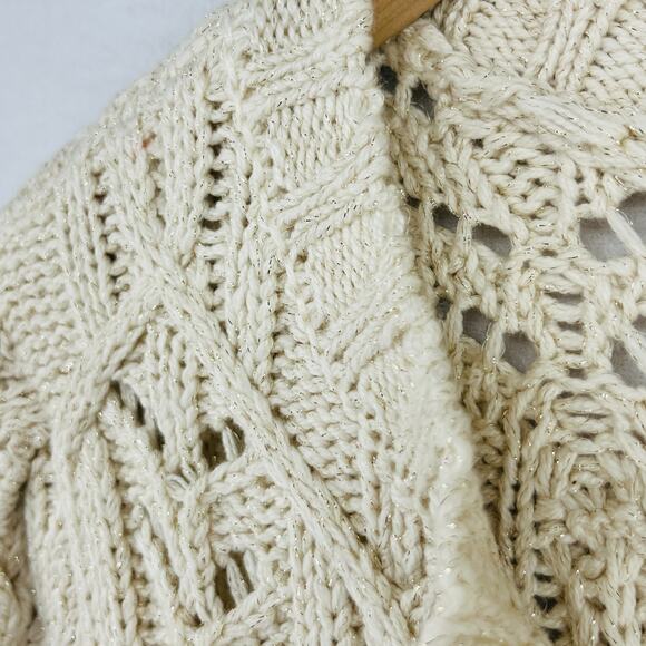 LUCKY BRAND Sweater Womens L Puff Sleeve Shine Button Up Cardigan Beige - Picture 8 of 16